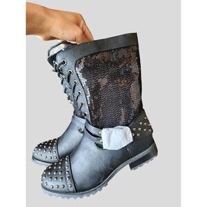 Gia Mia TGS8W Chic Biker Combat Black Size  7 Women New No Original Box